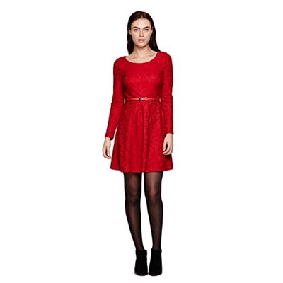 Yumi Red Long Sleeved Lace Dress